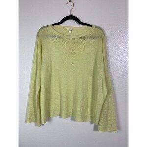 Eileen Fisher Yellow Organic Linen Lightweight Sweater Size Medium Long Sleeve